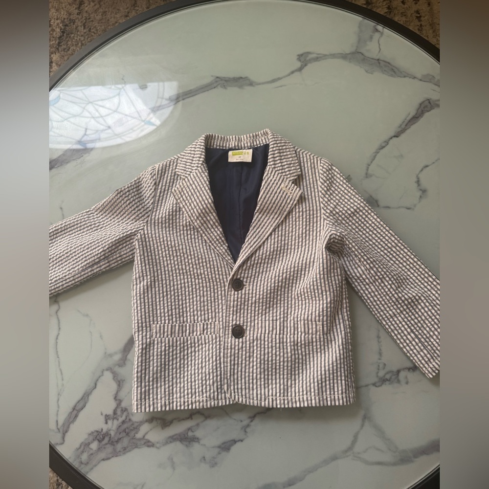 Crazy 8 Navy and White Seersucker Striped Jacket